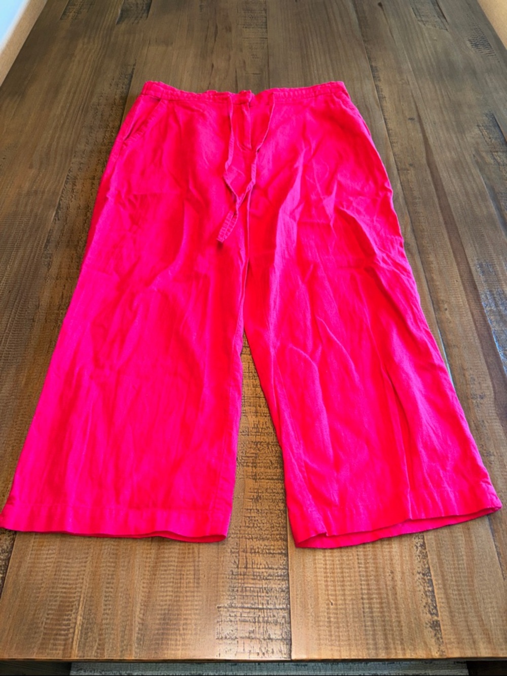 Sag harbor red Wide-Leg Linen blend Drawstring Pants 12P EUC!